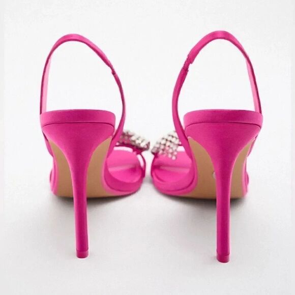ZARA EMBELLISHED BOW HIGH HEELED SANDALS Barbiecore Barbie Core - Picture 14 of 15